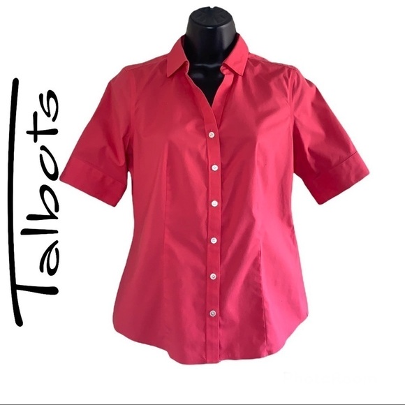 Talbots Tops - Talbots Petites Pink Short Sleeve Button Up Blouse Size 4P